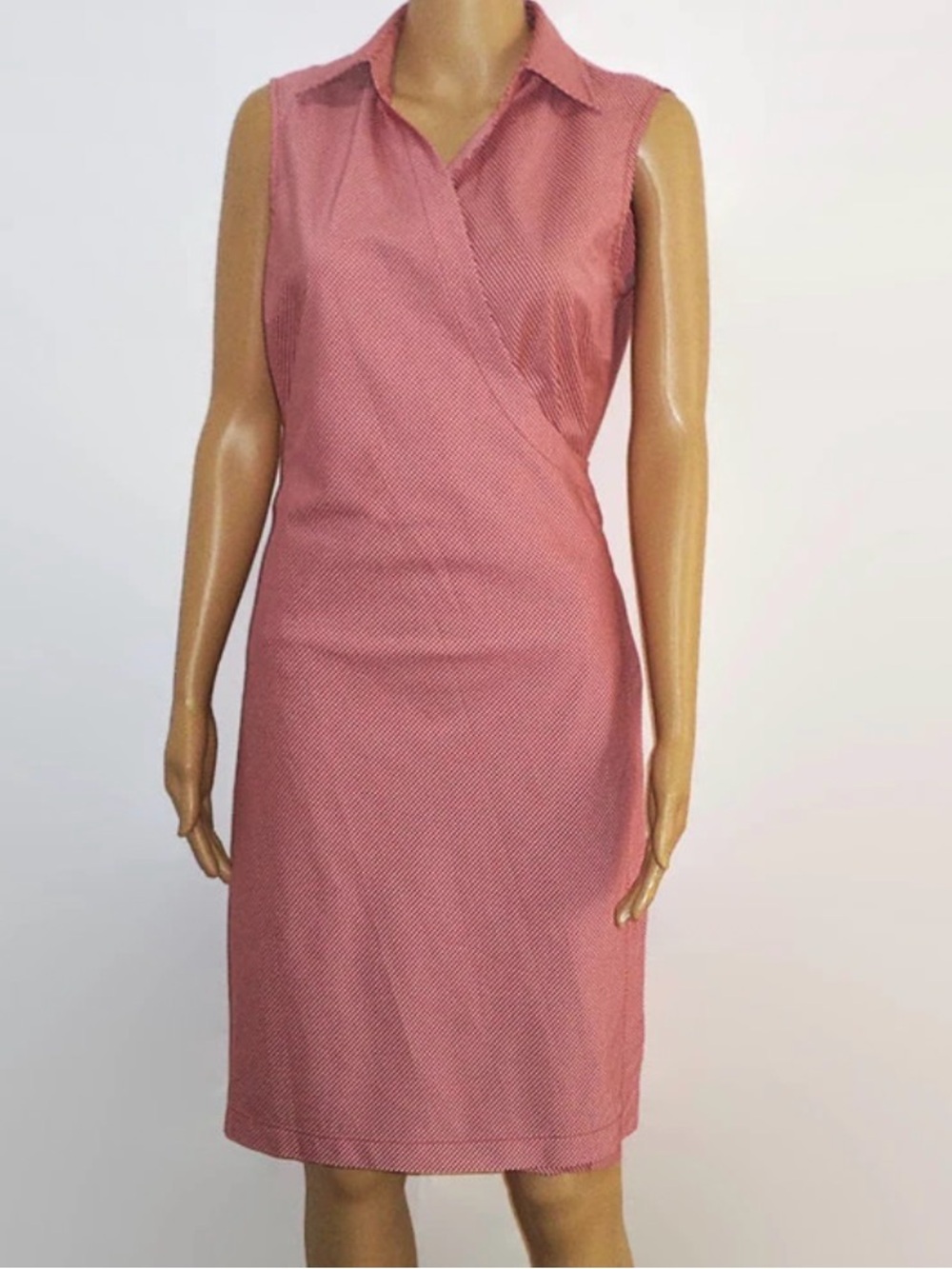 DKNY Red Check Sleeveless Wrap Sheath Dress